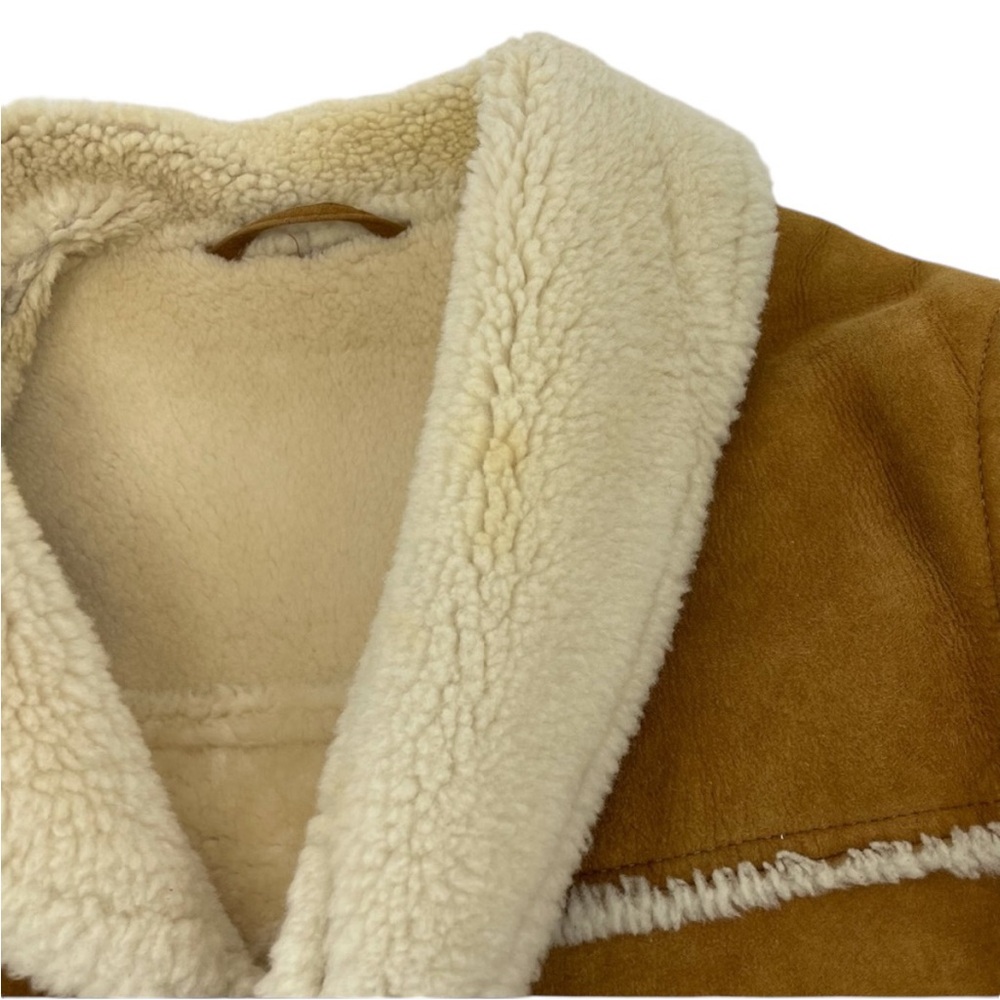 ❣️HP❣️Authentic Shearling Leather Coat Chestnut Brown and Ivory L/XL - Picture 15 of 16
